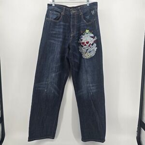 Ed Hardy Skull Love Kills Slowly Jeans Mens 34x34 Y2K Christian Audigier